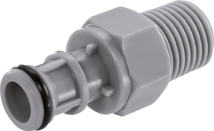 Exemplary representation: Coupling plug with male thread, polypropylene